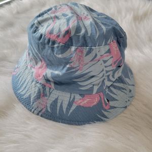 Flamingo and Palm Bucket Hat EUC Blue &  Pink Cotton Gender Neutral